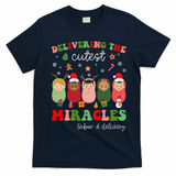 Delivering Cutest Miracles Labor & Delivery Nurse Christmas T-Shirt - Navy Blue
