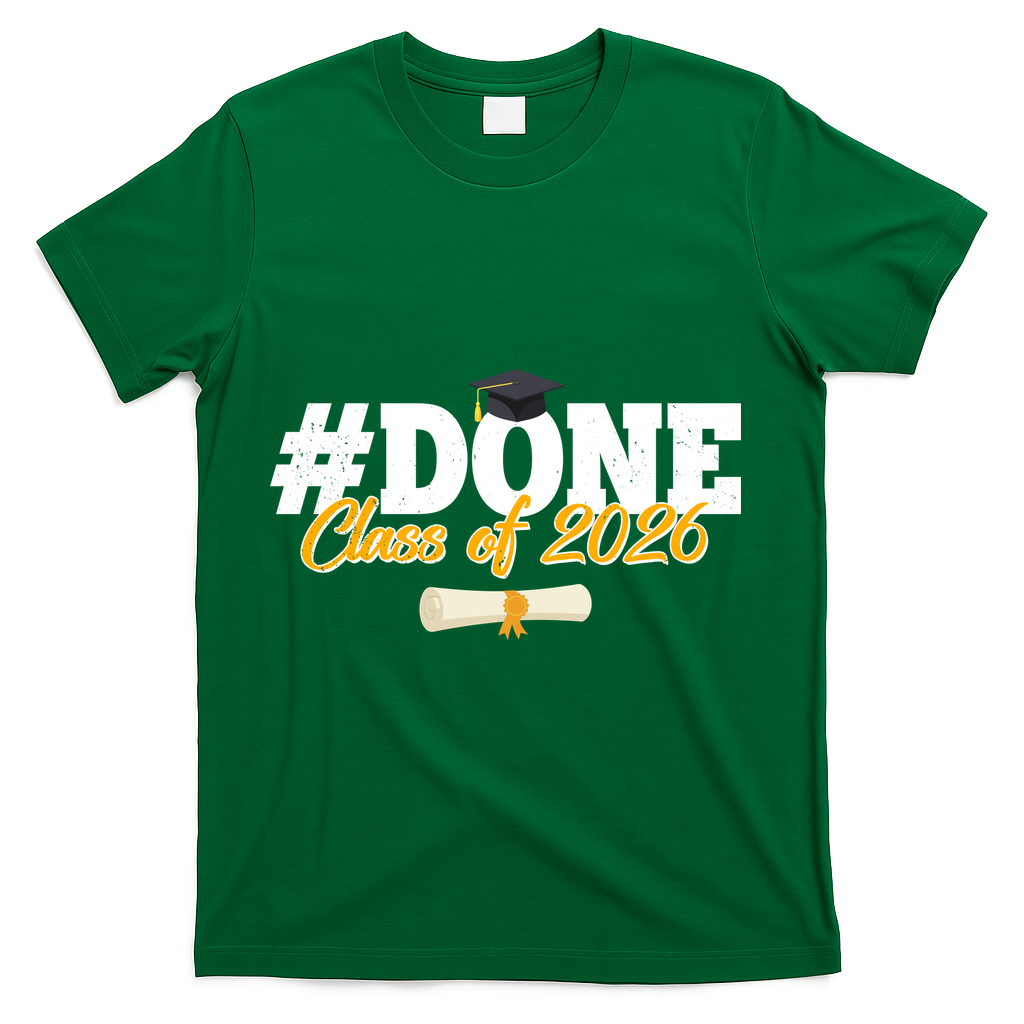 #Done Class Of 2026 Senior Grad Graduation T-Shirt - Green