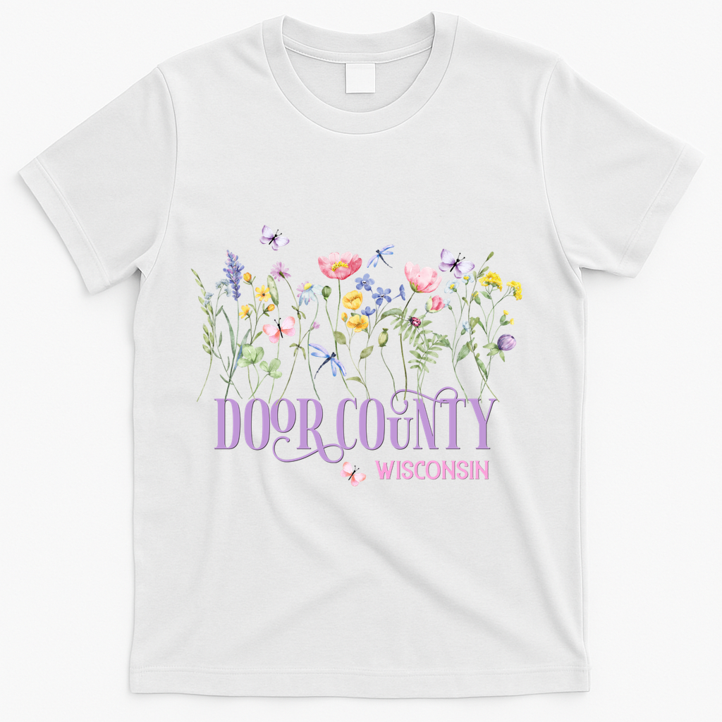 Door County Wisconsin Wildflowers Summer Vacation Souvenir Gift T-Shirt - White