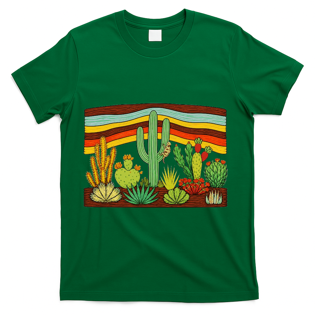 Desert Cactus Western Retro T-Shirt - Green