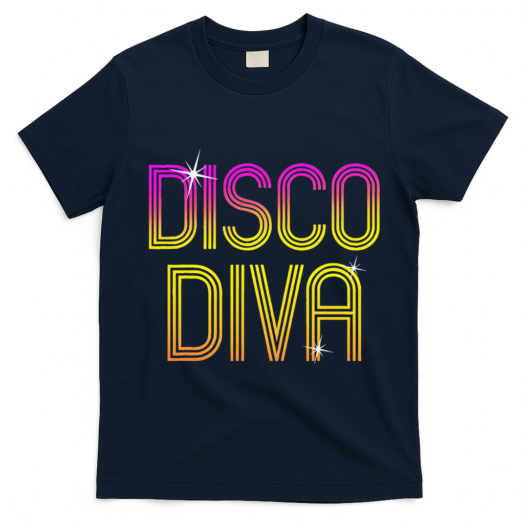 Disco Diva 70s 80s Party Dance T-Shirt - Navy Blue