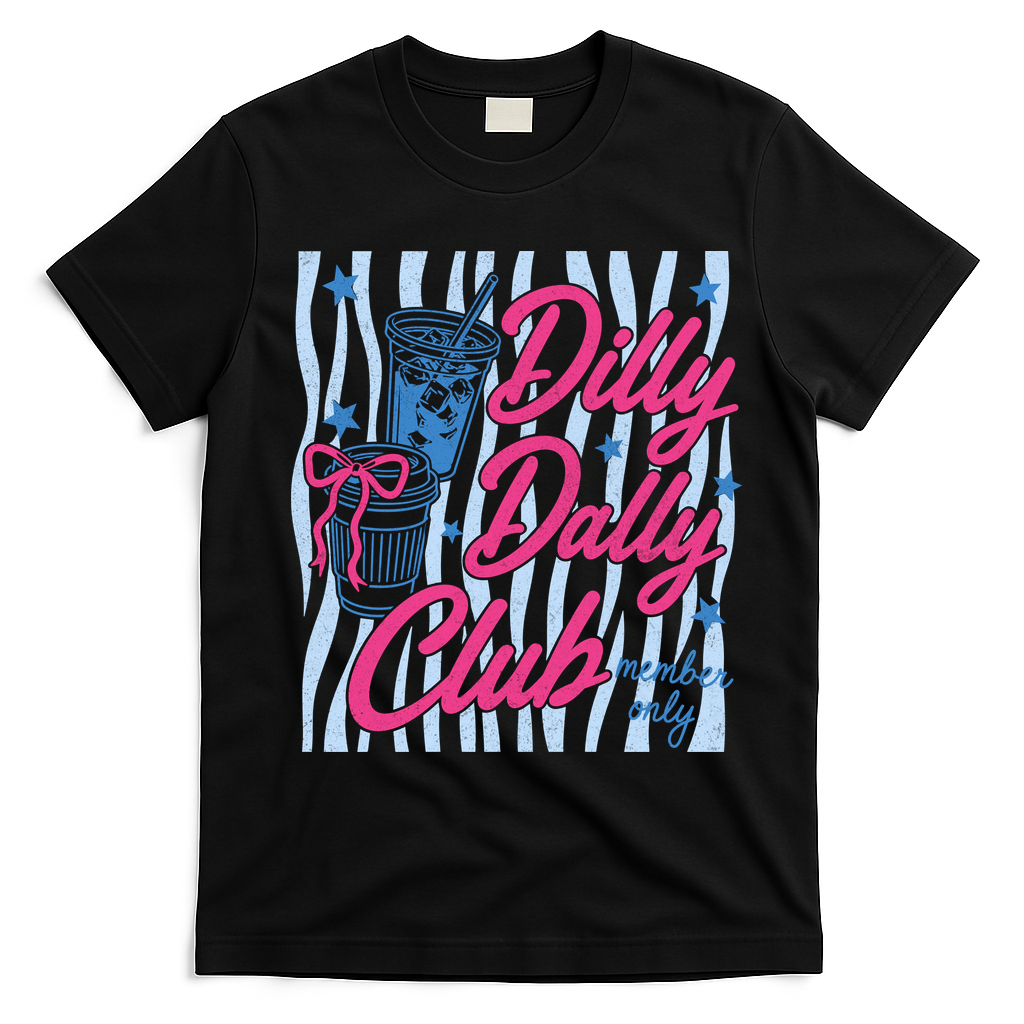 Dilly Dally Club Membership Retro T-Shirt - Black
