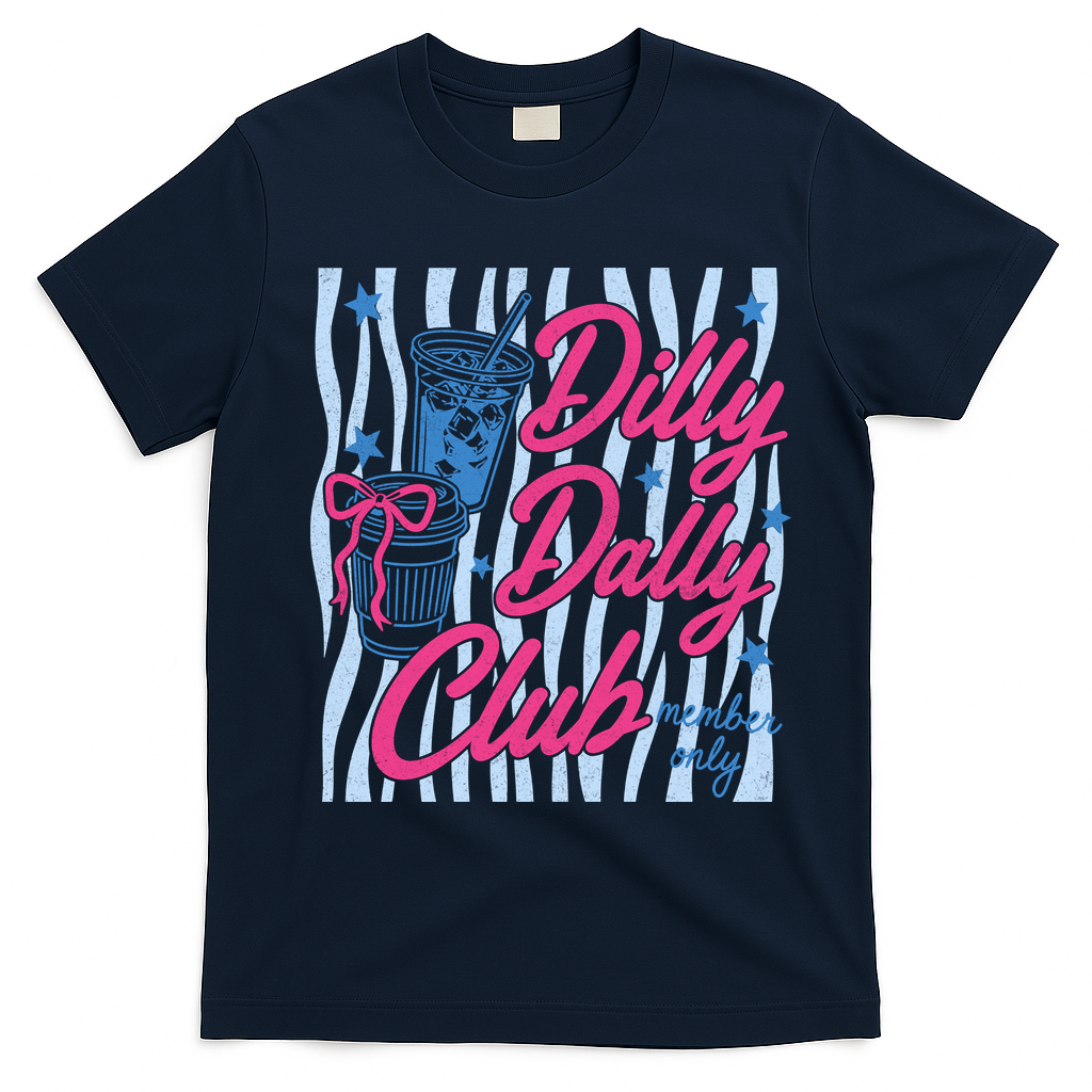 Dilly Dally Club Membership Retro T-Shirt - Navy Blue