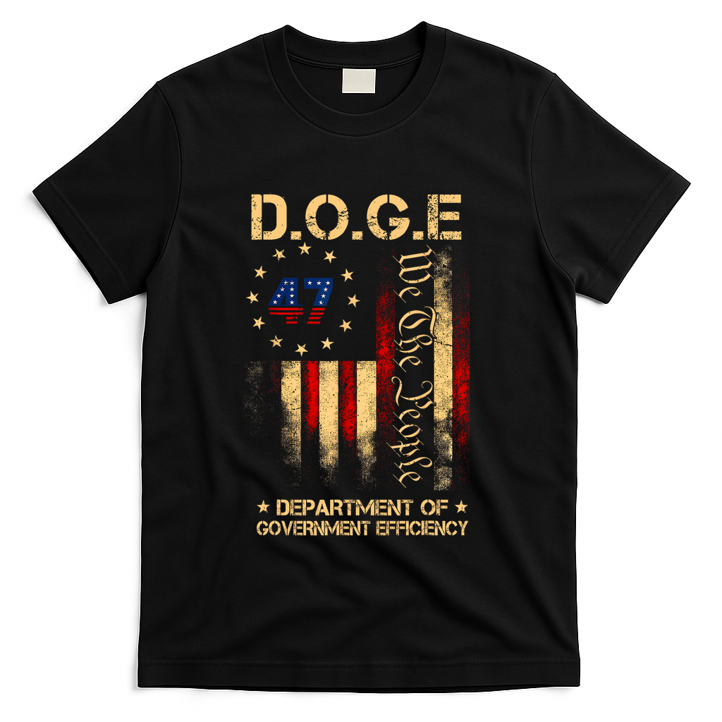 Doge D.O.G.E Department Of Government Efficiency America Flag Design T-Shirt - Black