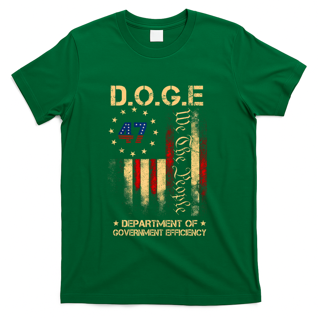 Doge D.O.G.E Department Of Government Efficiency America Flag Design T-Shirt - Green
