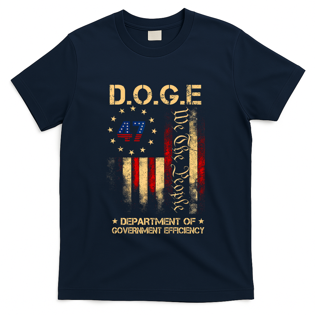 Doge D.O.G.E Department Of Government Efficiency America Flag Design T-Shirt - Navy