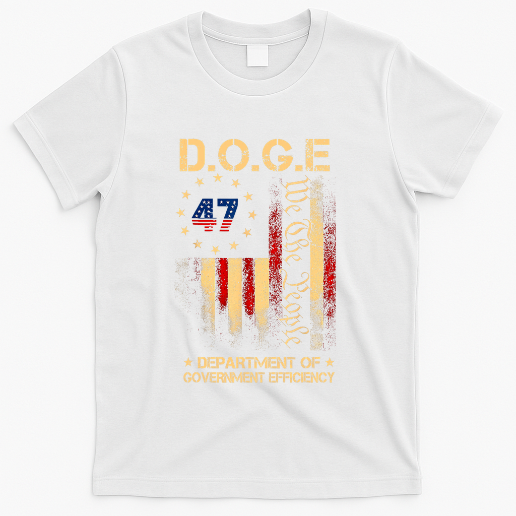 Doge D.O.G.E Department Of Government Efficiency America Flag Design T-Shirt - White