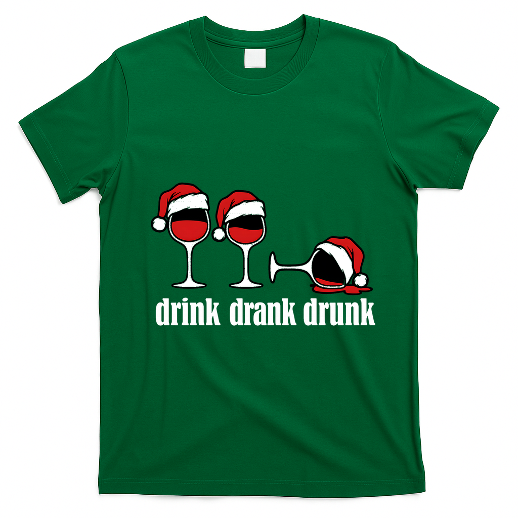 Drink Drank Drunk Funny Christmas Wine Grammar T-Shirt - Irish Green