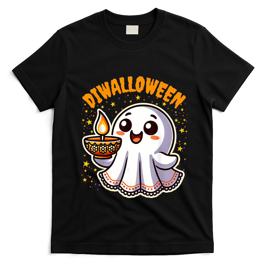 Diwalloween Diwali Halloween Fun Boo Ghost Lantern Deepavali T-Shirt - Black