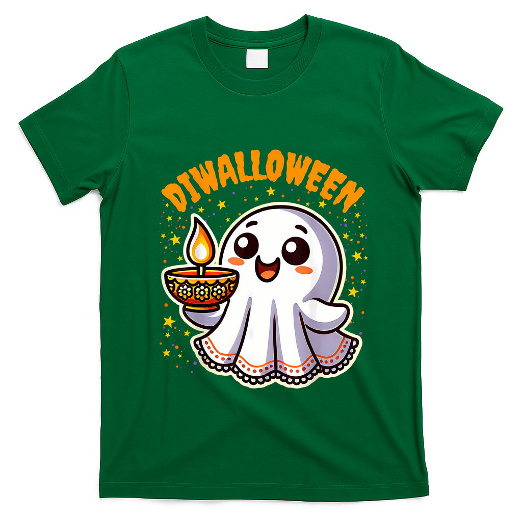 Diwalloween Diwali Halloween Fun Boo Ghost Lantern Deepavali T-Shirt - Irish Green
