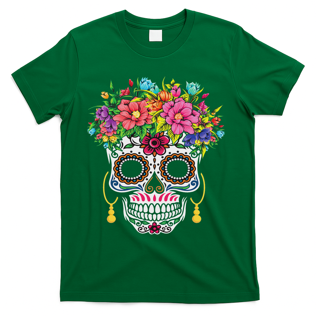 Dia De Los Muertos Day Of The Dead Sugar Skull Halloween T-Shirt - Green