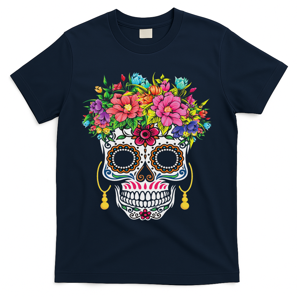 Dia De Los Muertos Day Of The Dead Sugar Skull Halloween T-Shirt - Navy