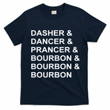 Dasher Dancer Prancer & Bourbon T-Shirt - Navy Blue
