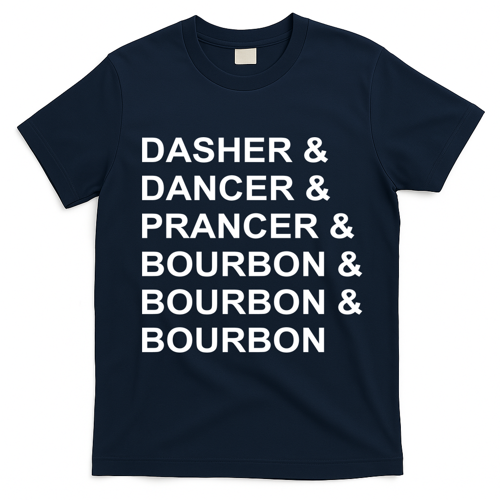 Dasher Dancer Prancer & Bourbon T-Shirt - Navy Blue