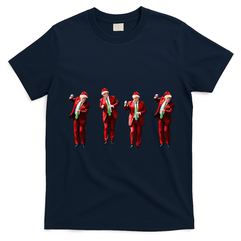 Dancing Donald Trump Santa Christmas Dance T-Shirt - Navy Blue