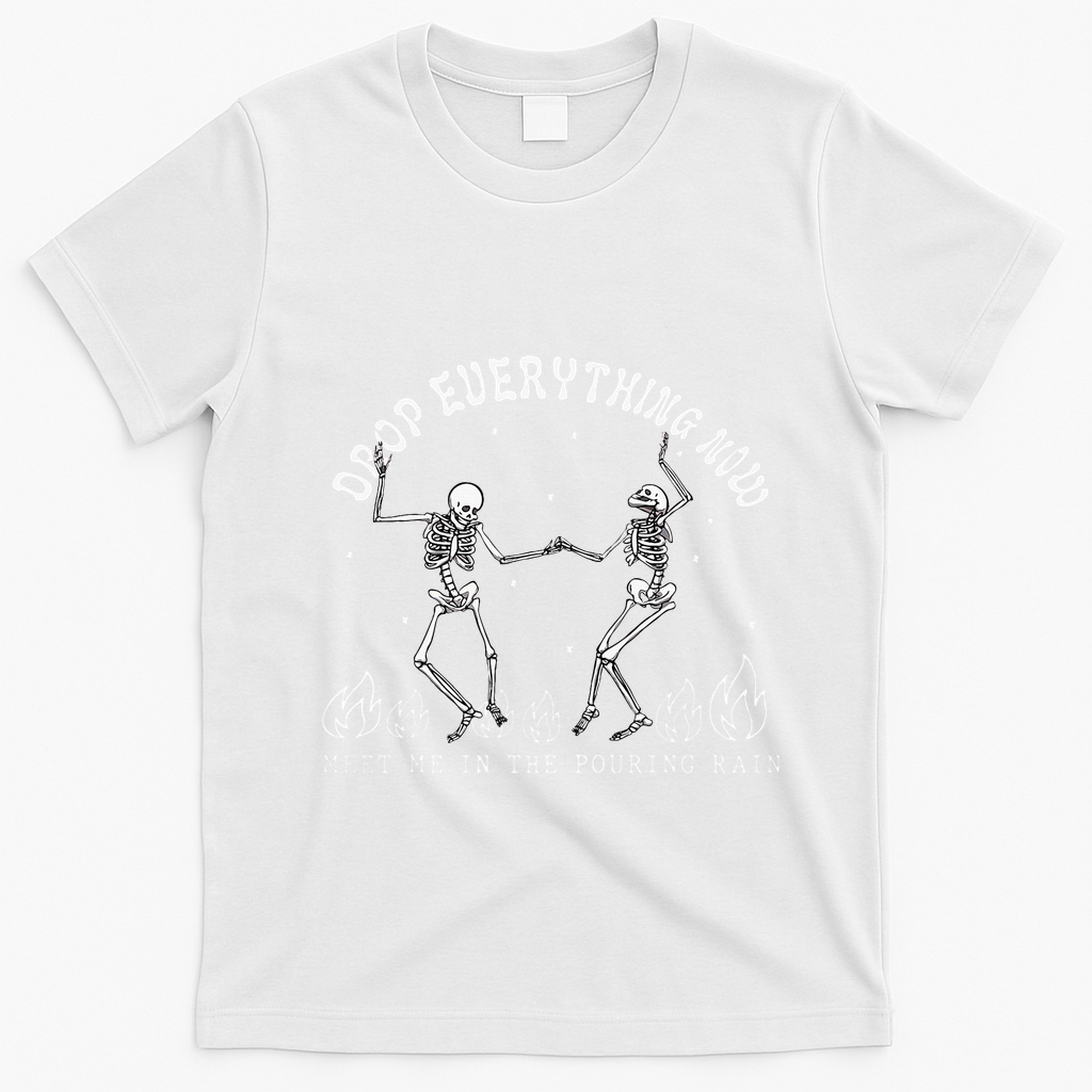 Drop Everything Now Meet Me In The Pouring Rain Skeleton T-Shirt - White