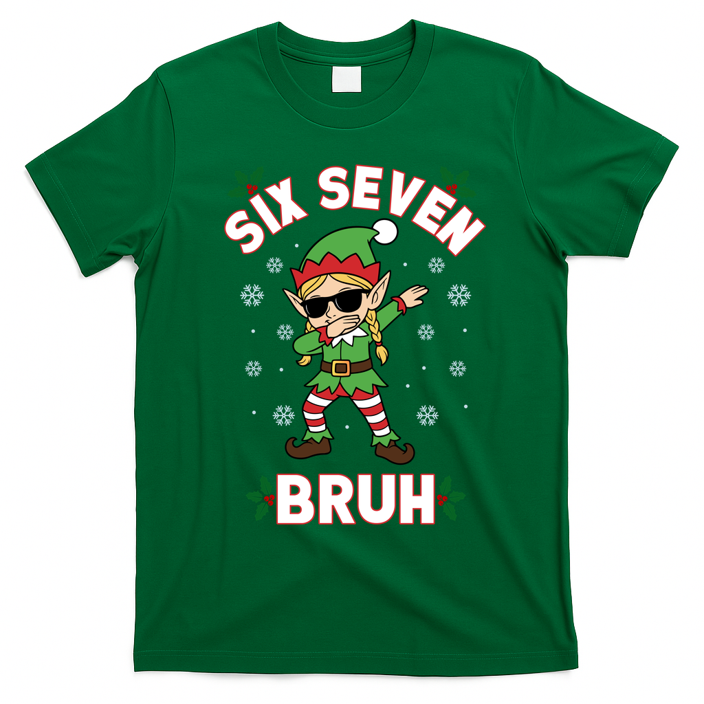 Dabbing Elf Six Seven Bruh Christmas 67 Meme Xmas T-Shirt - Irish Green