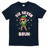 Dabbing Elf Six Seven Bruh Christmas 67 Meme Xmas T-Shirt - Navy Blue