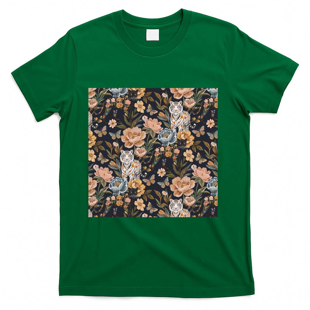 Dark Floral Jungle Cats - Green