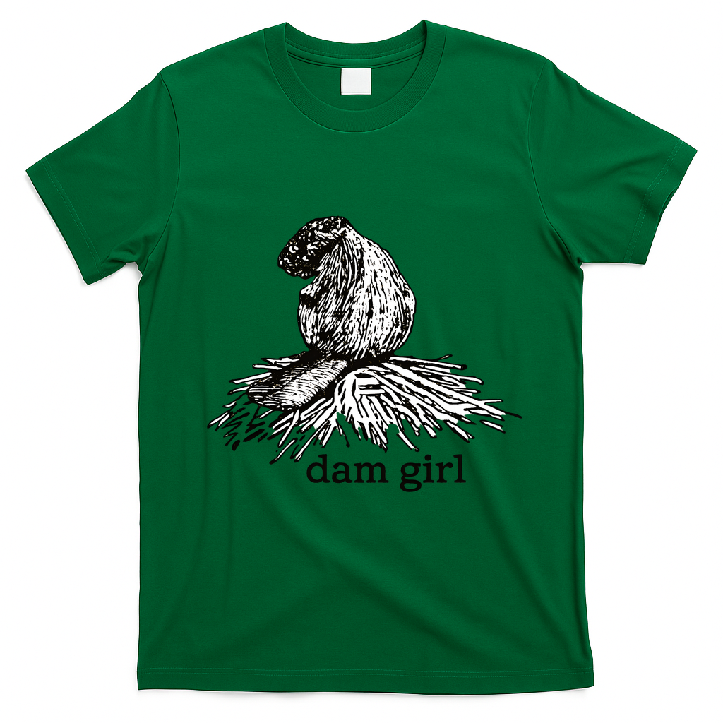 Dam Girl Funny Beaver Meme T-Shirt - Irish Green