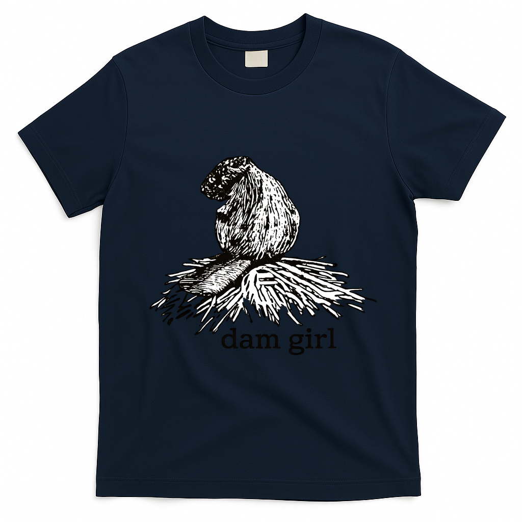 Dam Girl Funny Beaver Meme T-Shirt - Navy Blue