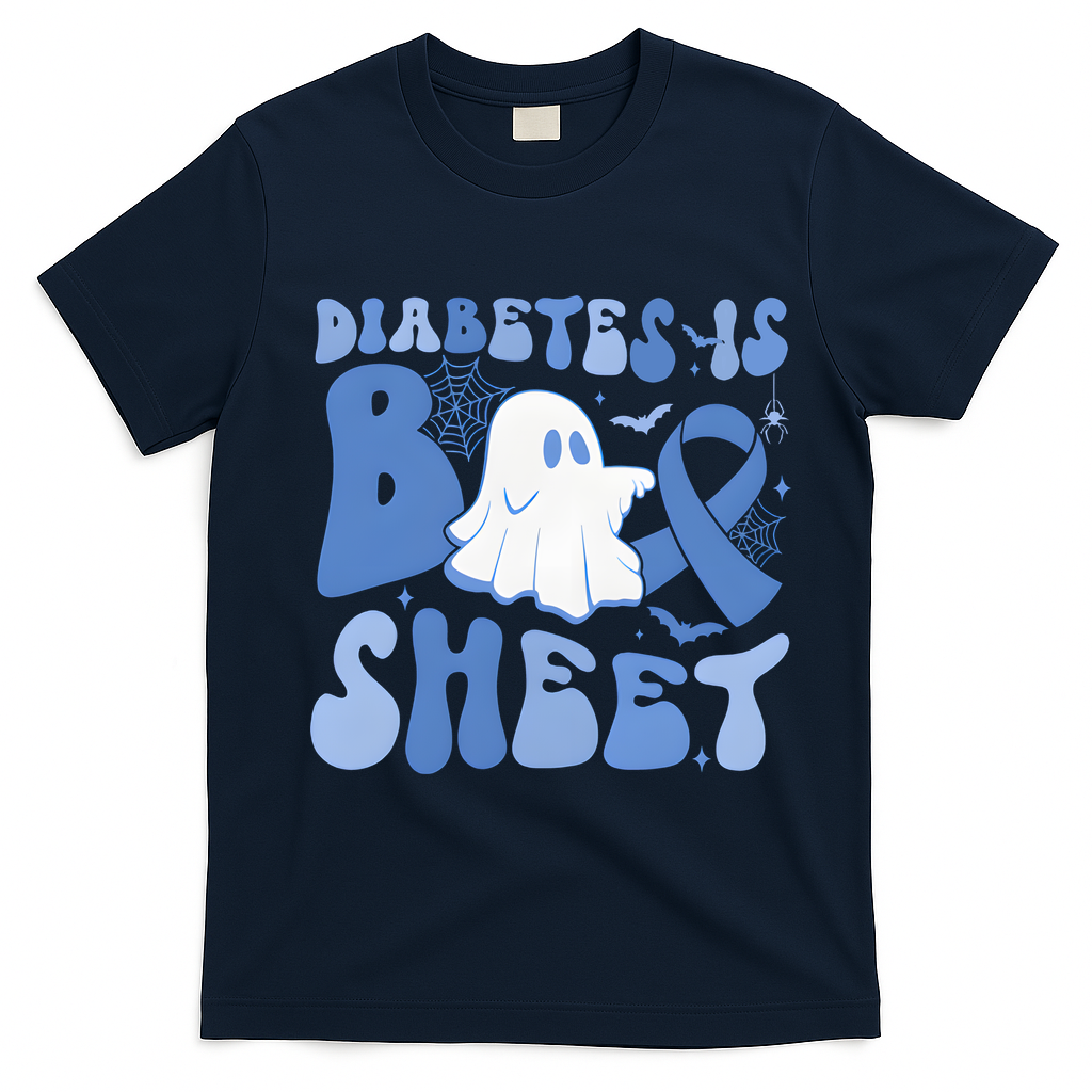 Diabetes Is Boo Sheet Halloween Diabetes Awareness T-Shirt - Navy Blue