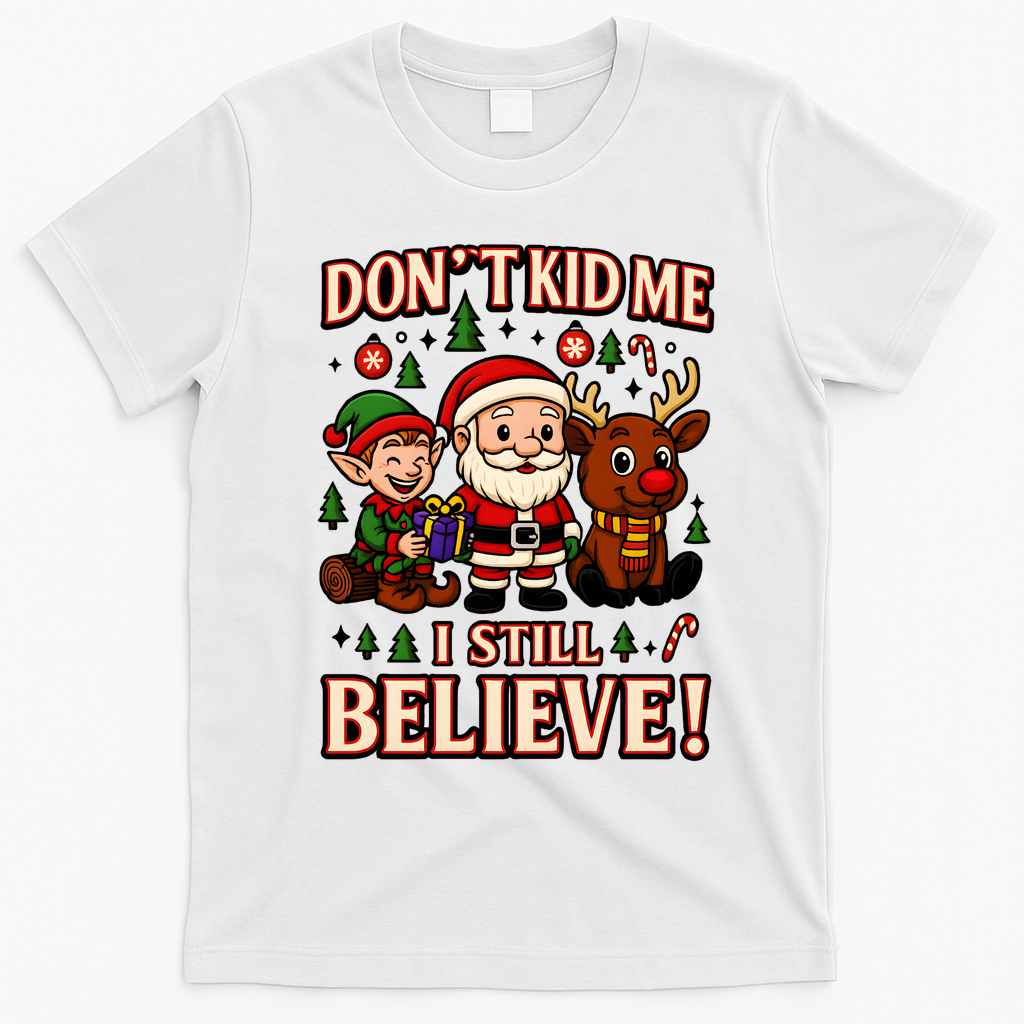 Don’t Kid Me I Still Believe Cute Christmas Cartoon T-Shirt - White