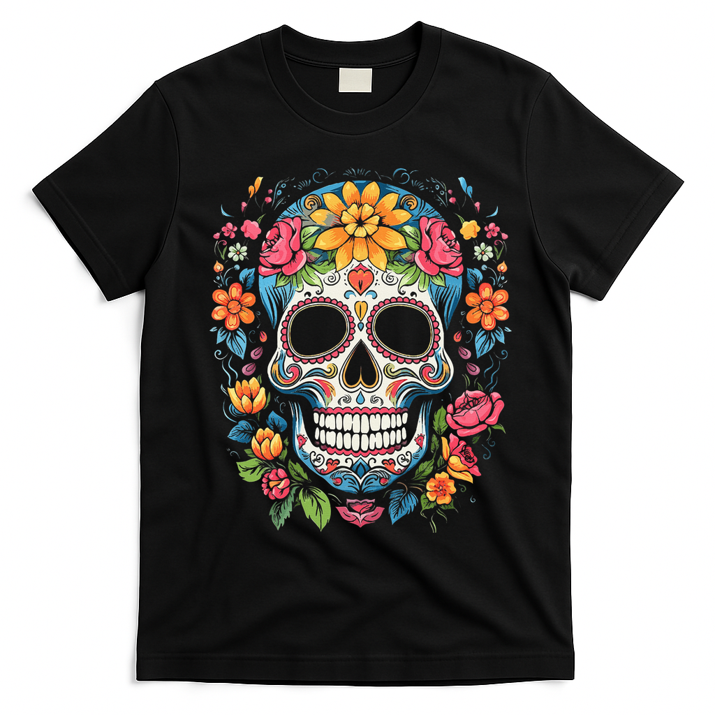 De Los Muertos Day Of The Dead Sugar Skull Halloween T-Shirt - Black