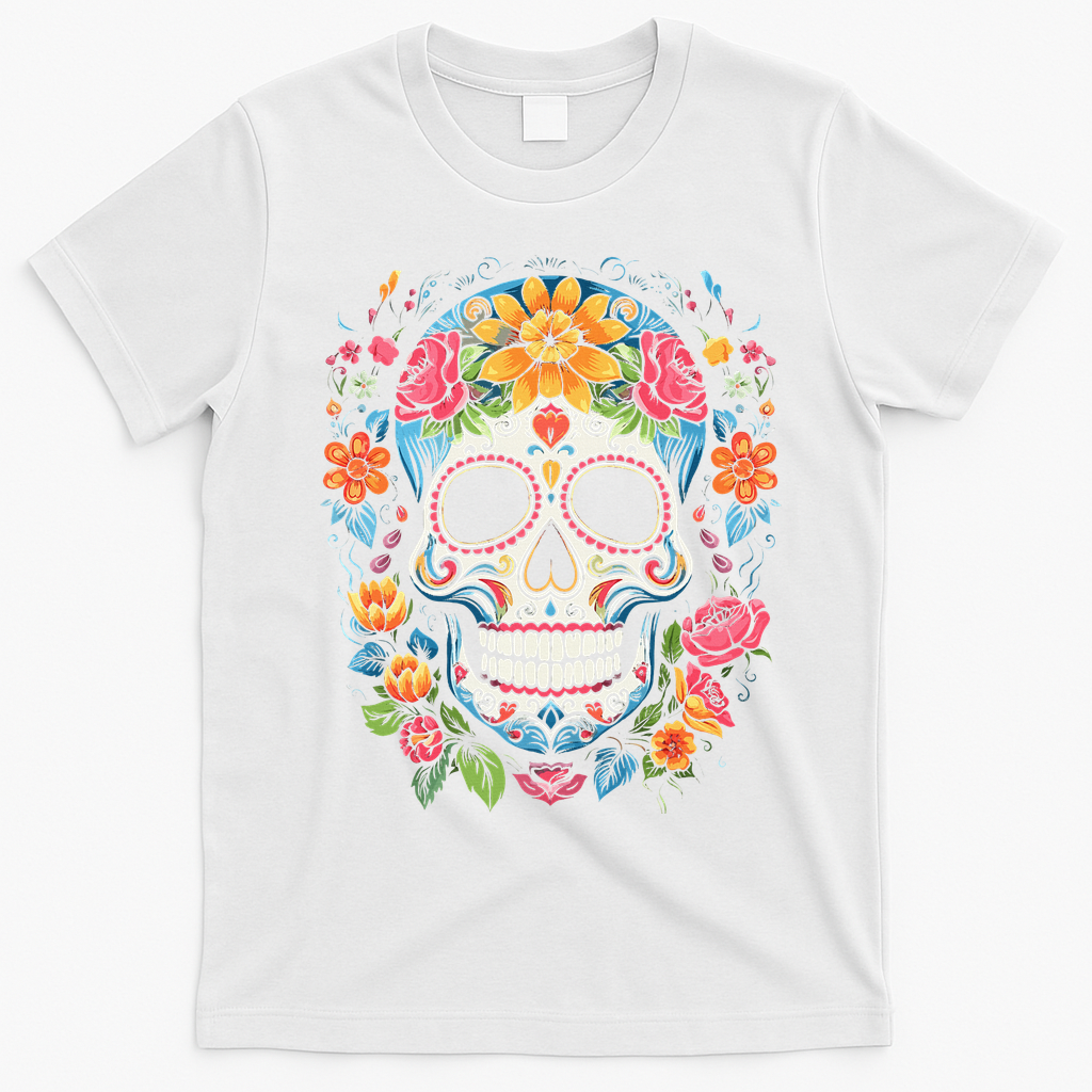 De Los Muertos Day Of The Dead Sugar Skull Halloween T-Shirt - White