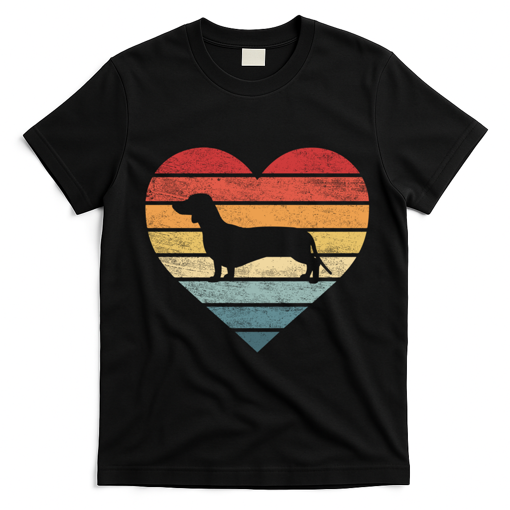 Dachshund Lover Owner Funny Gift Retro Sunset Dog Silhouette Mom Gift T-Shirt - Black