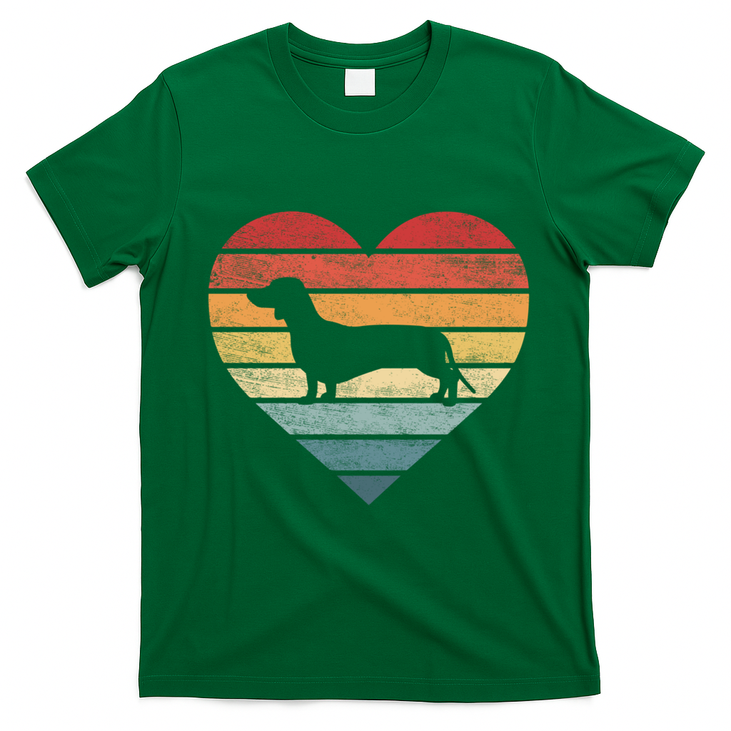 Dachshund Lover Owner Funny Gift Retro Sunset Dog Silhouette Mom Gift T-Shirt - Irish Green