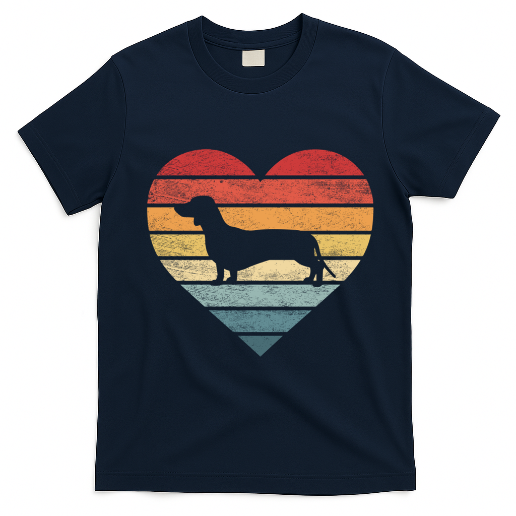 Dachshund Lover Owner Funny Gift Retro Sunset Dog Silhouette Mom Gift T-Shirt - Navy Blue