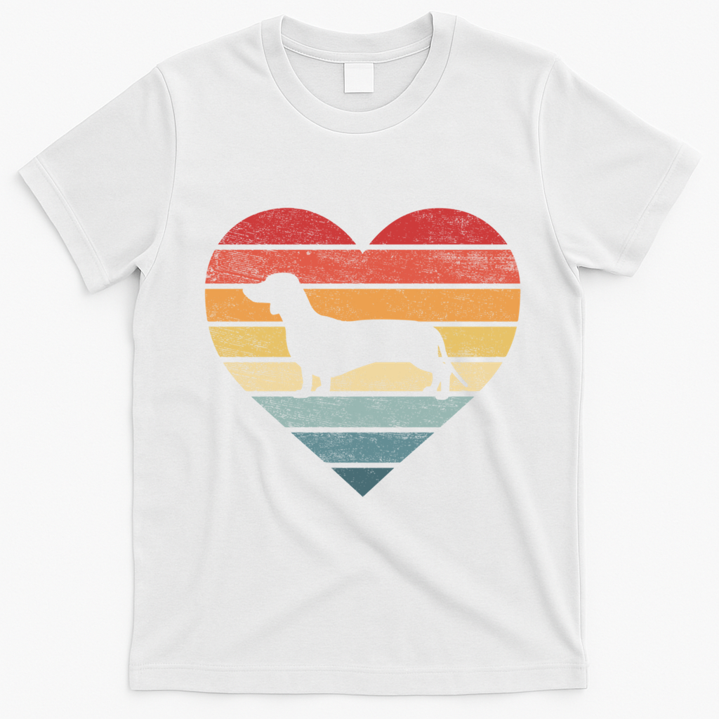 Dachshund Lover Owner Funny Gift Retro Sunset Dog Silhouette Mom Gift T-Shirt - White