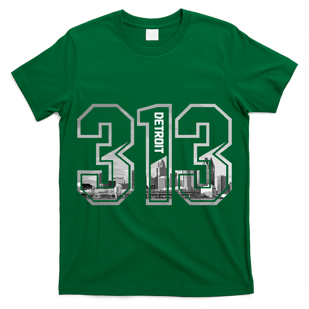 Detroit Michigan 313 Area Code Pride Skyline T-Shirt