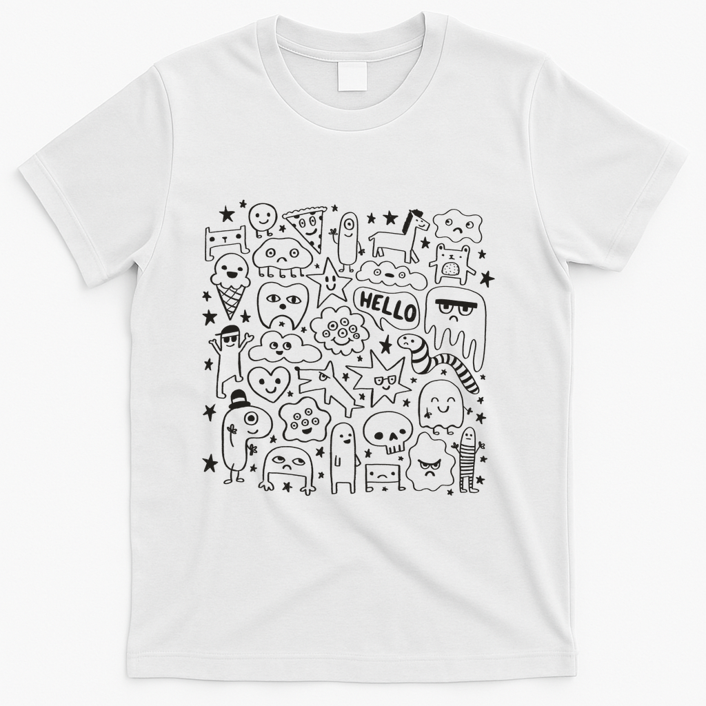 Doodle Monsters Black Outline - White