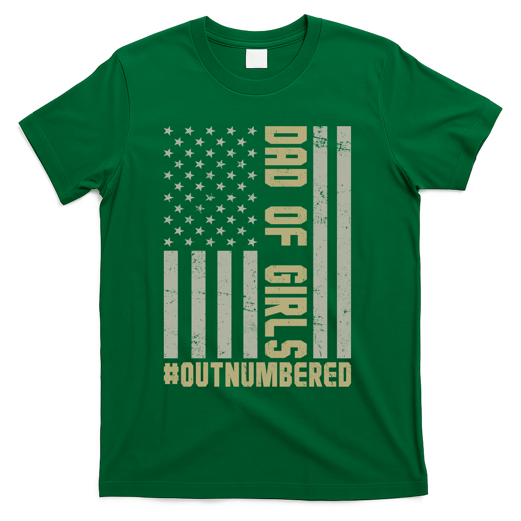 Dad of Girls Outnumbered Patriotic Graphic Clothing T-Shirt - Green