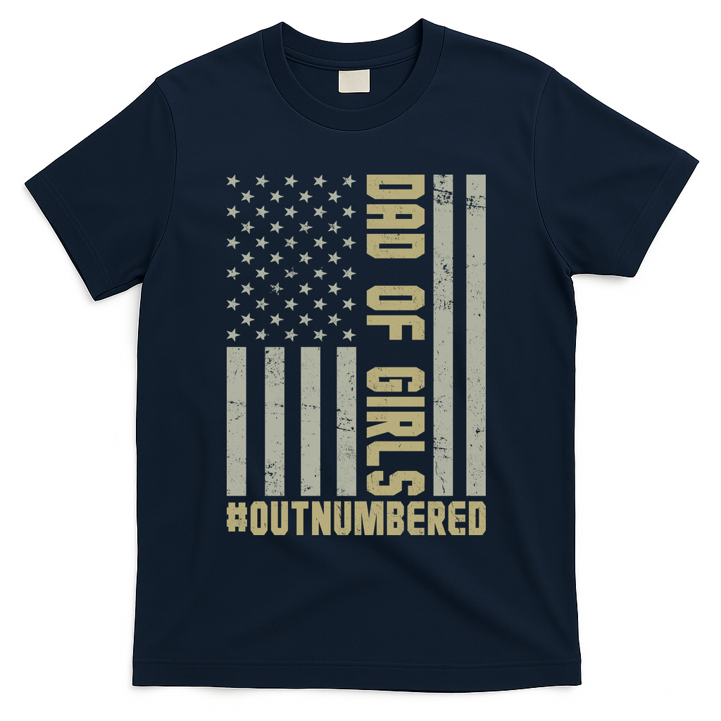 Dad of Girls Outnumbered Patriotic Graphic Clothing T-Shirt - Navy