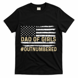 Dad Of Girls Outnumbered American Flag T-Shirt - Black