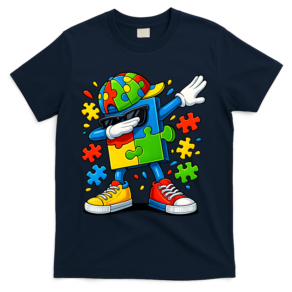 Dabbing Puzzle Autism T-Shirt - Navy