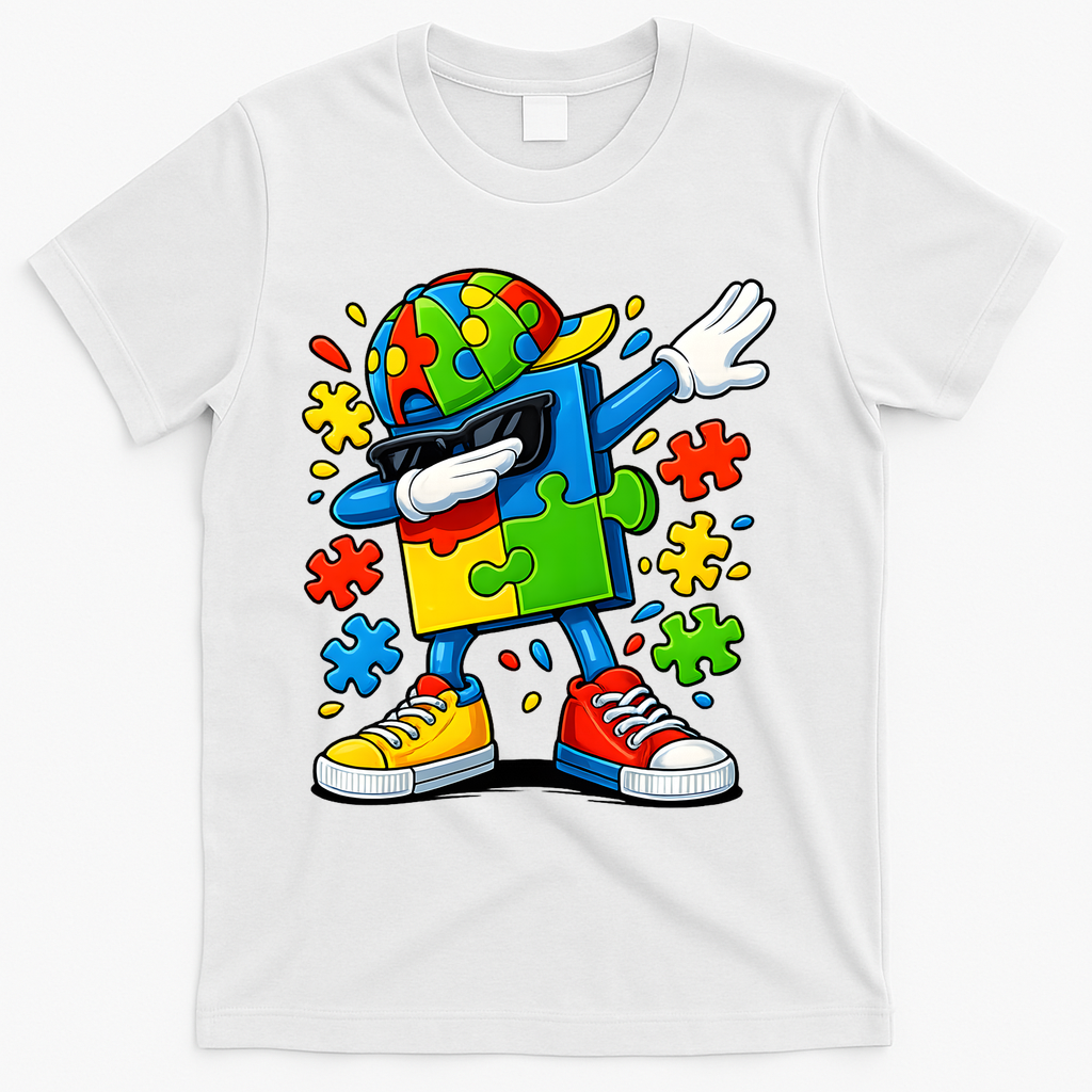 Dabbing Puzzle Autism T-Shirt - White