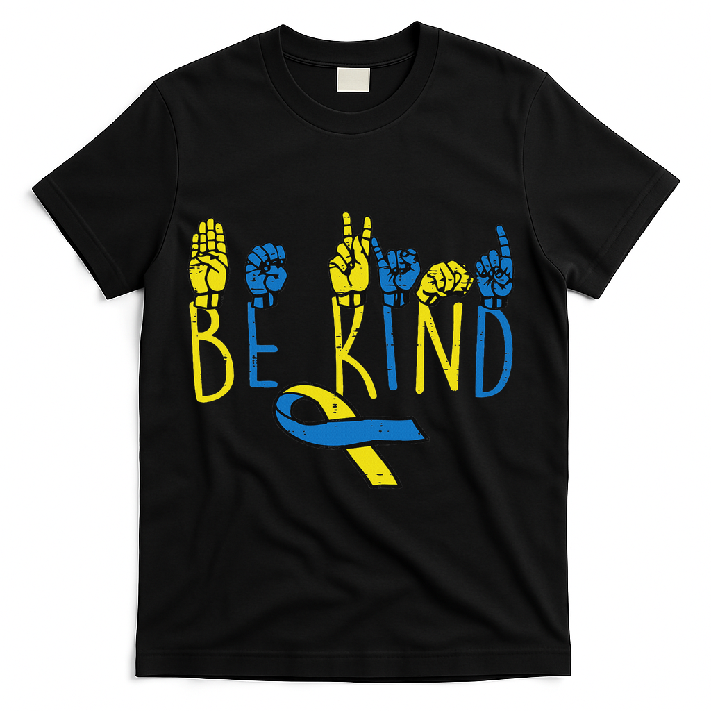 Down Syndrome Awareness Be Kind Asl Hand Sign Teacher Women T-Shirt - Black