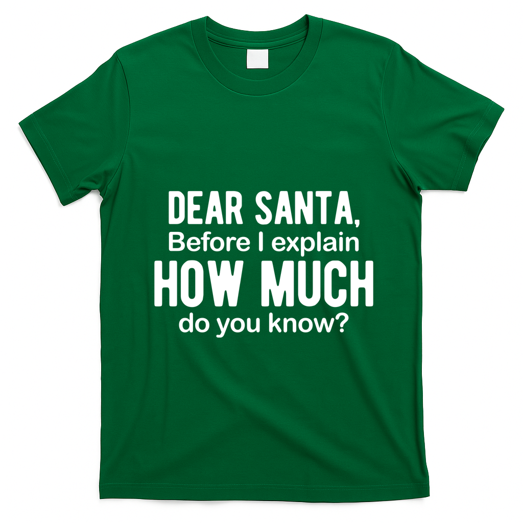 Dear Santa Before I Explain How Much Do You Know Funny Christmas T-Shirt - Irish Green