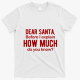 Dear Santa Before I Explain How Much Do You Know Funny Christmas T-Shirt - White