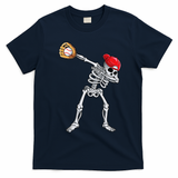 Dabbing Skeleton Baseball Halloween Player Catcher Pitcher T-Shirt - Navy Blue