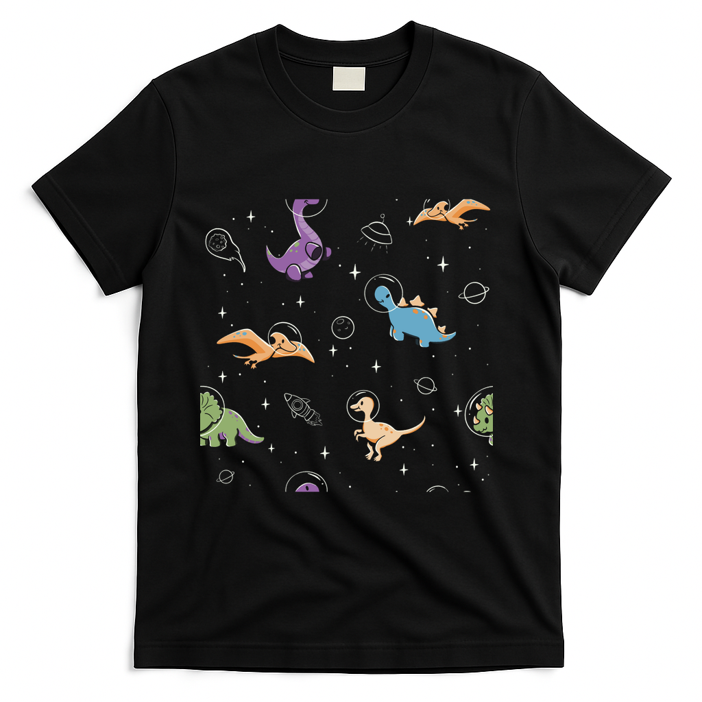 Dinostellar Space Dinosaurs Pattern by Tobe Fonseca - Black