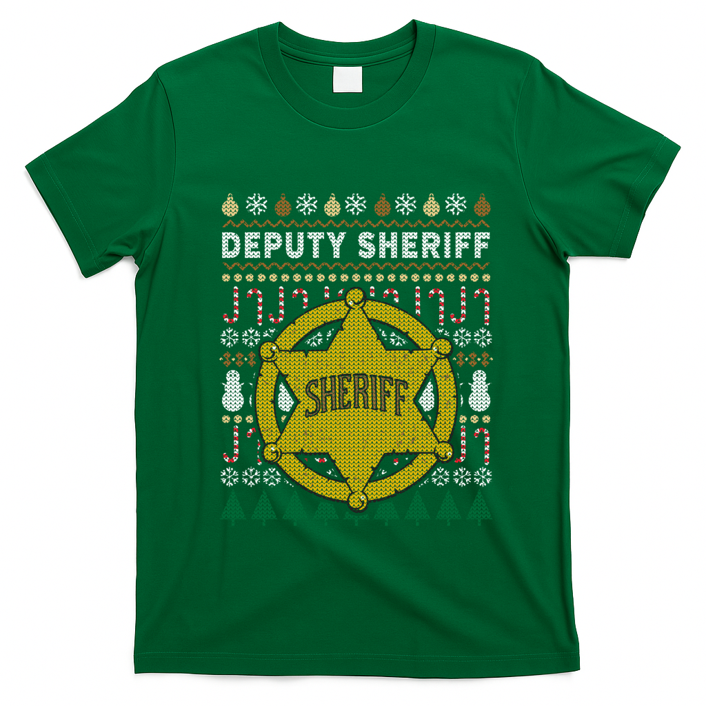 Deputy Sheriff Gift Ugly Christmas T-Shirt - Irish Green