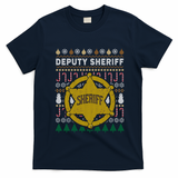 Deputy Sheriff Gift Ugly Christmas T-Shirt - Navy Blue