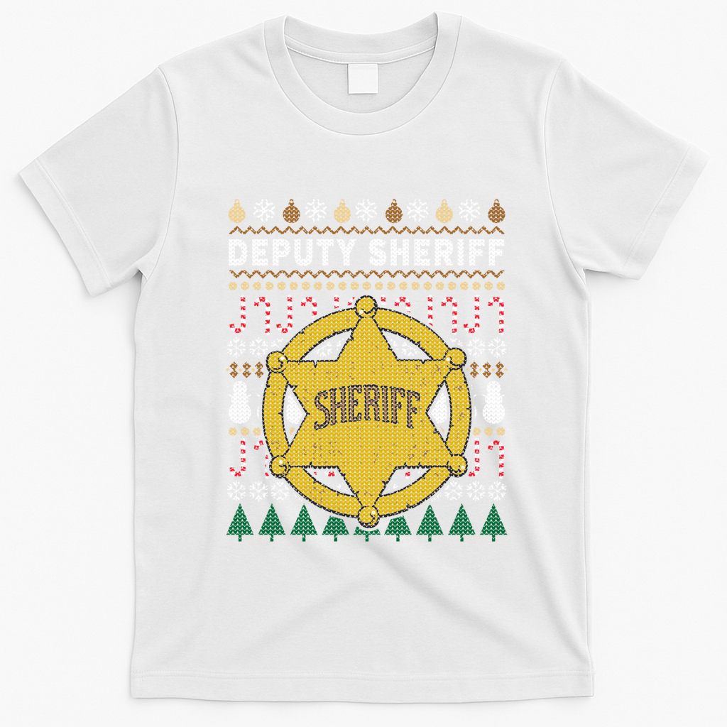 Deputy Sheriff Gift Ugly Christmas T-Shirt - White