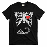 Dad Skeleton Halloween Beer Pizza Funny Pregnancy Couple T-Shirt - Black