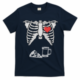Dad Skeleton Halloween Beer Pizza Funny Pregnancy Couple T-Shirt - Navy Blue